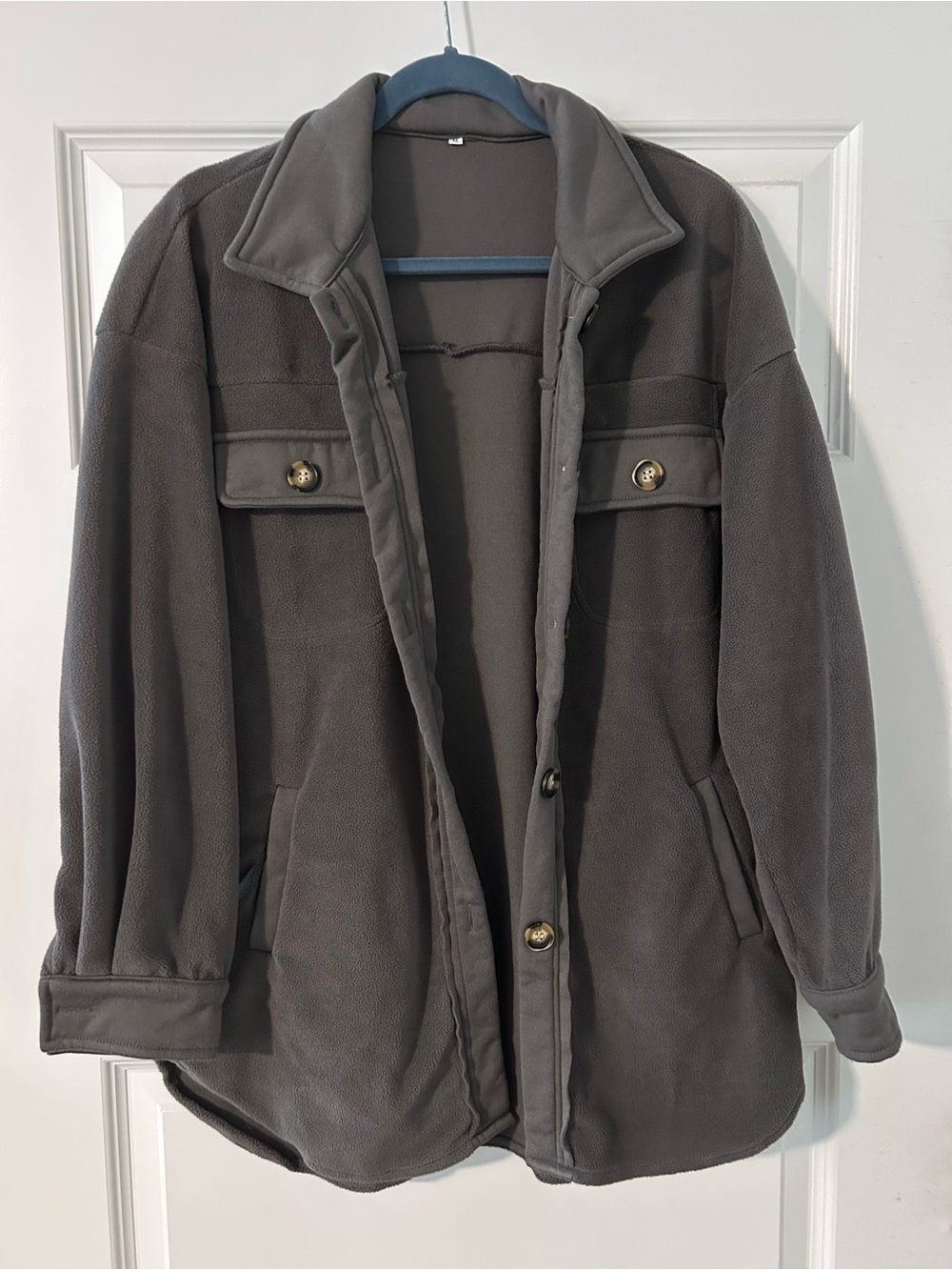 Charcoal Gray Fleece Jacket - Casual Button-Up Coat